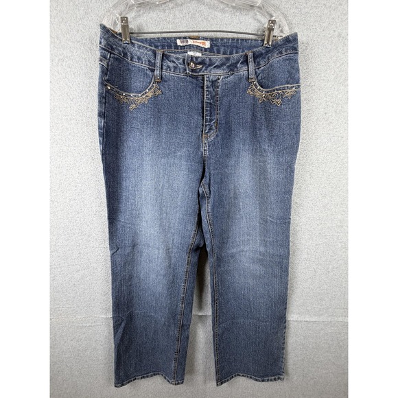 Faded Glory Denim - Faded Glory Jeans Womens 16W Blue‎ Straight Crop Stretch Embroidered Pockets